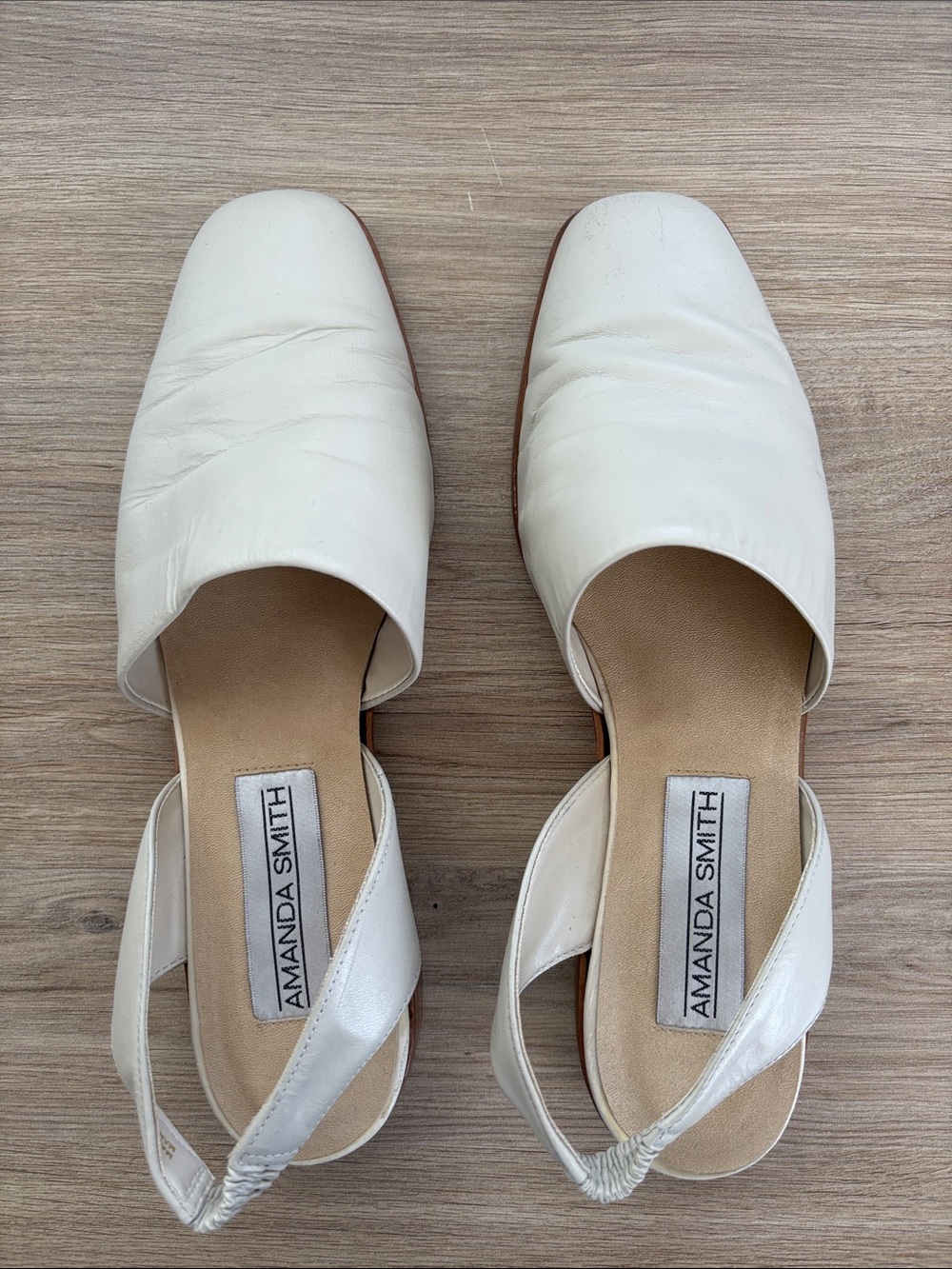 Amanda Smith Cream Leather Slingback Mules